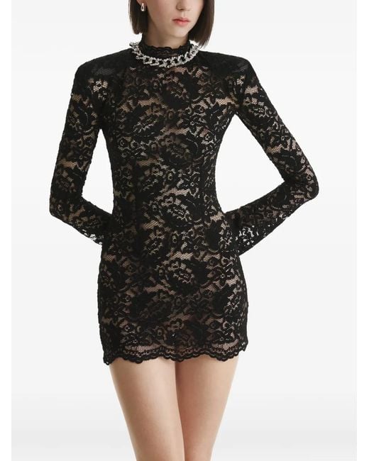 2310 STUDIO Black Robe Courte En Dentelle À Manches Longues