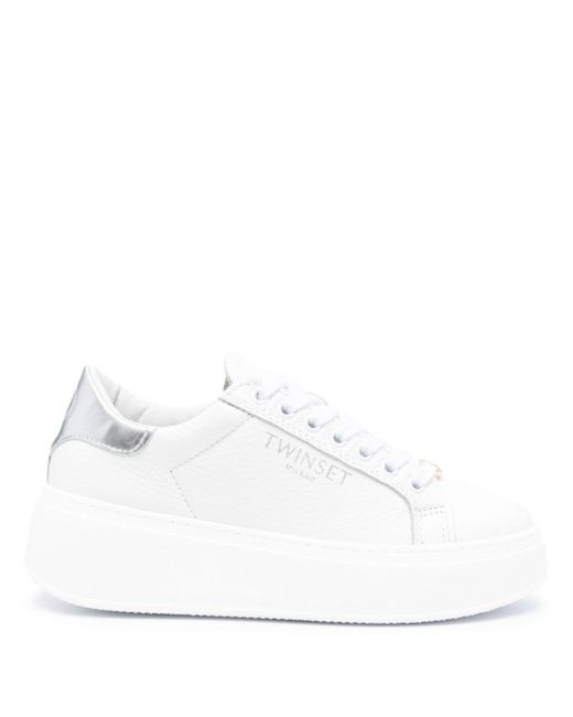 Twin Set Platform Leather Sneakers in White | Lyst