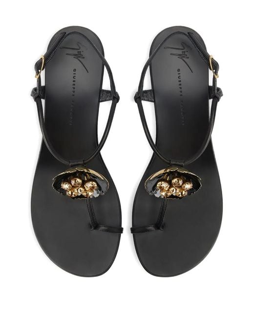 Giuseppe Zanotti Black Sophora Flower-Detail Sandals