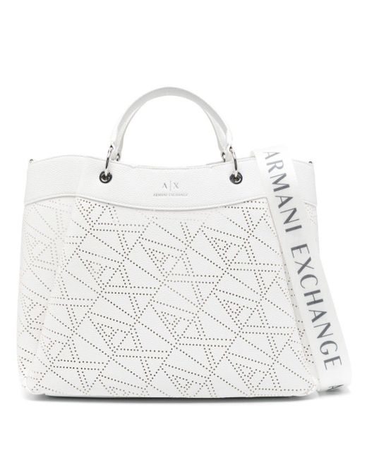 Armani Exchange White Perforated-embellished Tote Bag