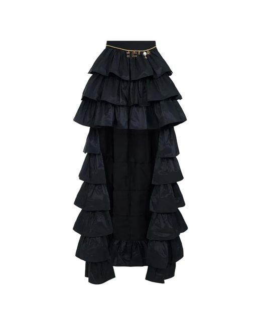 Elisabetta Franchi Black Ruffled Asymmetrical Skirt