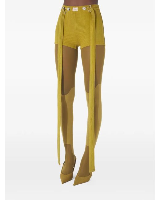Jean Paul Gaultier Yellow Ribbed Patch-Detail Trousers