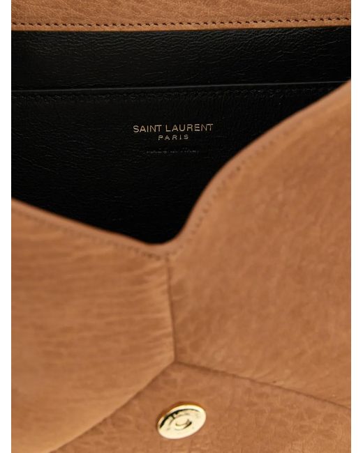 Saint Laurent Brown Cassandre Logo-Plaque Clutch Bag