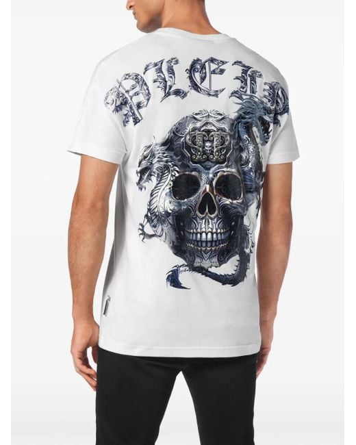 Philipp Plein White T-Shirt Round Neck Ss Skull for men
