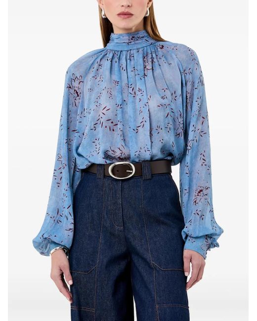Nicholas Solene Top Met Bloemenprint En Hoge Hals in het Blue