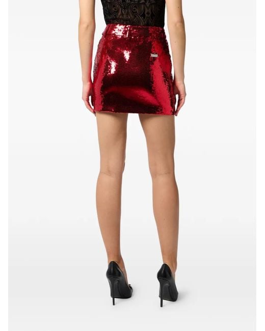 Philipp Plein Red Mini Skirt Paillettes