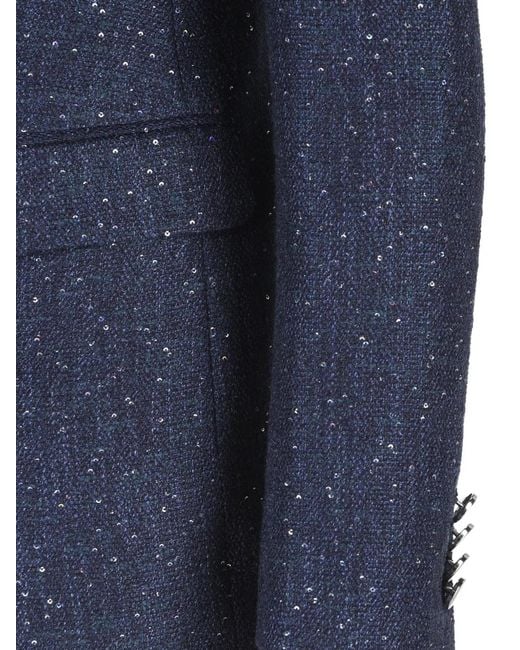 Tagliatore Blue Sequin-Embellished Double-Breasted Blazer