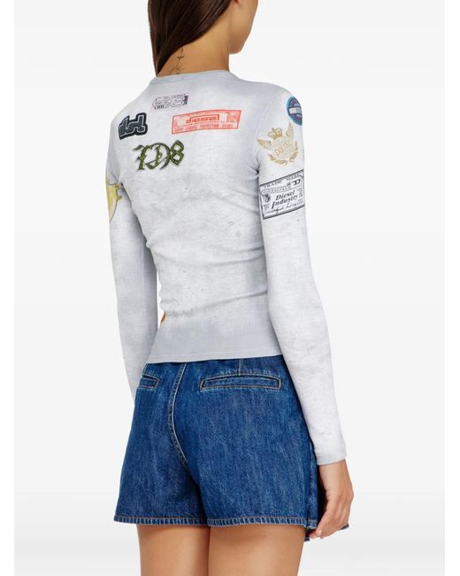 DIESEL White Top En Jersey Côtelé À Imprimé Patch All-Over