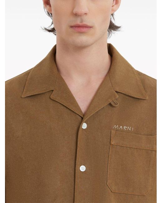 Chemise en coton à logo brodé Marni pour homme en coloris Brown
