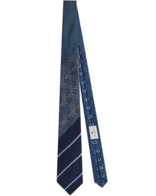 Etro Blue Striped And Paisley Silk Tie for men