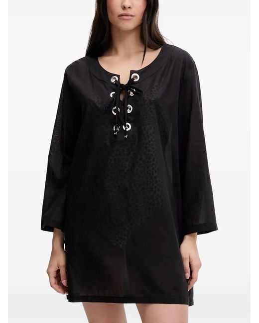MICHAEL Michael Kors Black Eyelet-Tie Beachwear Cover-Up