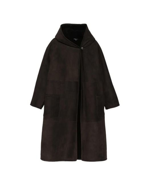 James Perse Black Manteau Lainé À Capuche