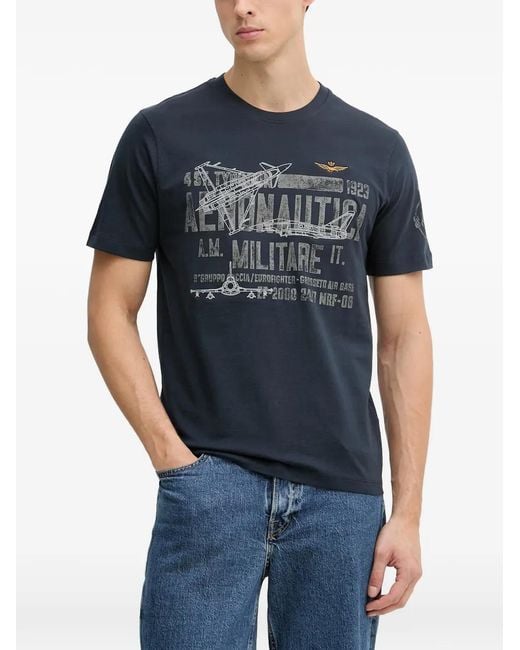 Aeronautica Militare Blue Graphic-Print T-Shirt for men