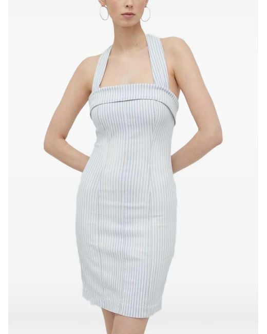 Guess White Halter Striped Mini Dress