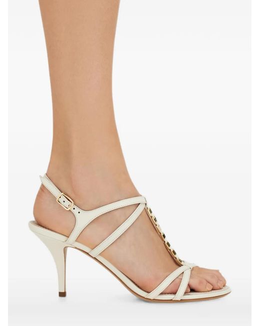 Ferragamo White Vara Chain T-Strap Sandals