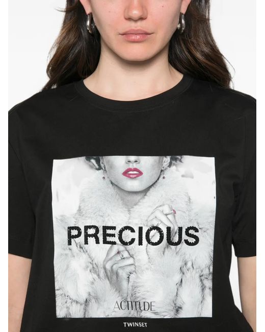 Twinset Black Graphic-Print T-Shirt