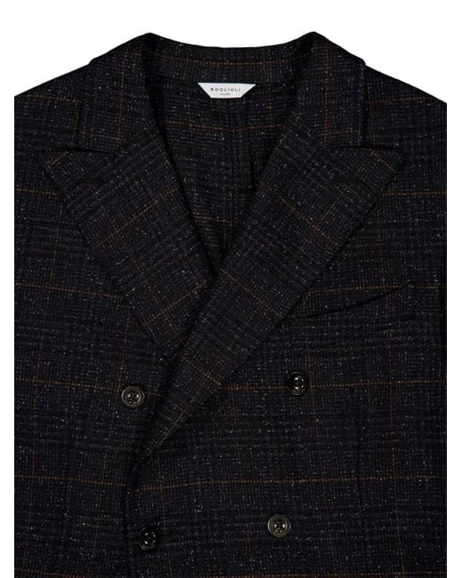 Boglioli Black Double-Breasted Checked Blazer for men