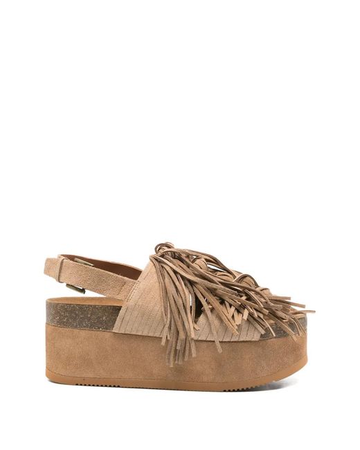 Ash Brown Fringed Platform Sandals