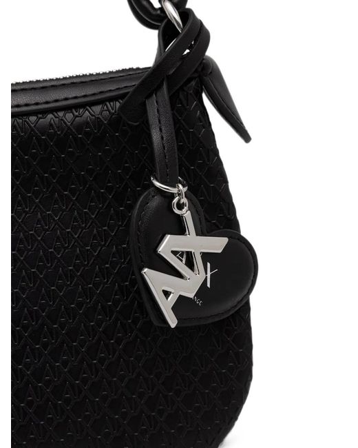 ARMANI EXCHANGE Black Mini Monogram-Embossed Braided-Handle Shoulder Bag