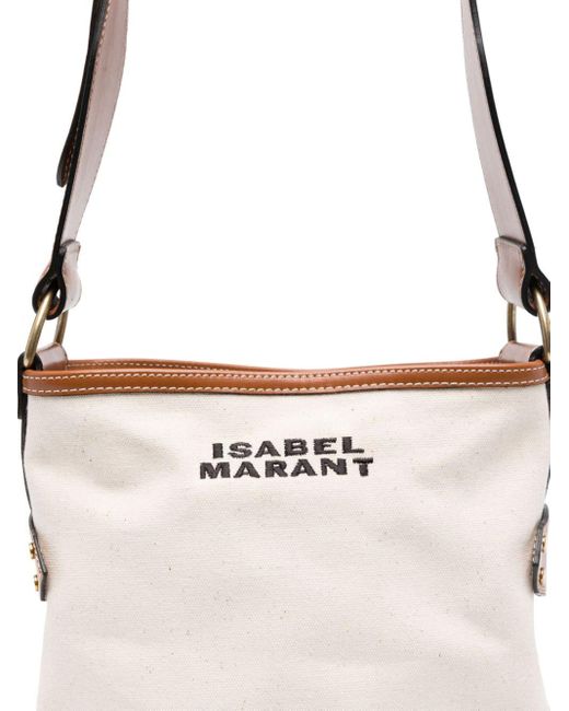 Isabel Marant Samara Logo Embroidered Small Shoulder Bag in White