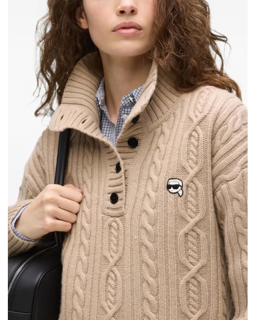 Karl Lagerfeld Natural Ikon Cable-Knit Polo Sweater