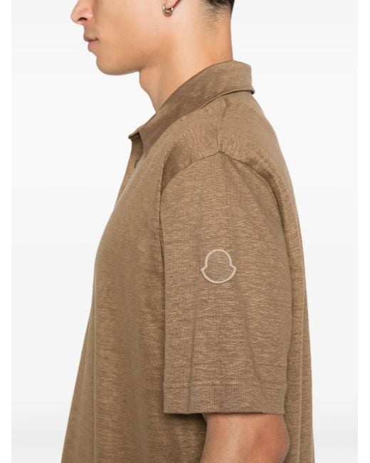 Moncler Brown Patch-Pocket Linen Polo Shirt for men