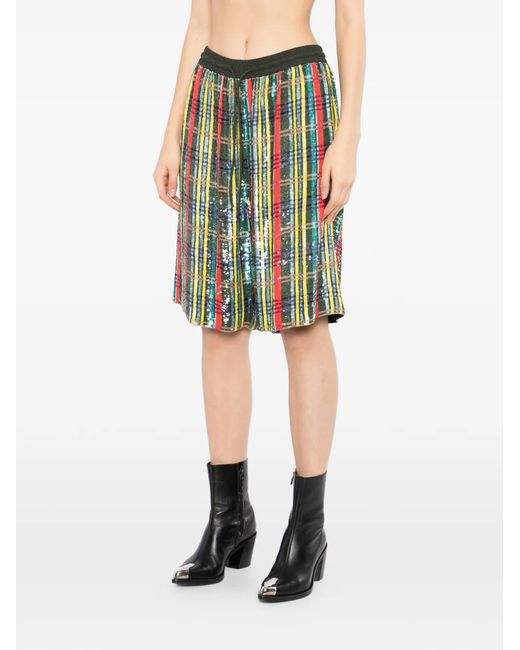 Ashish Green Plaid Sequin Shorts