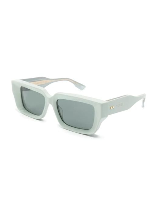 Gucci Green Logo-Debossed Rectangle-Frame Sunglasses