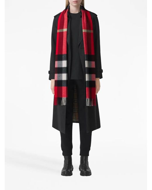 Burberry Red The Classic Check-Pattern Fringed-Trim Scarf