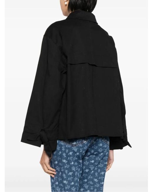 Ganni Black Knot-Detail Canvas Shirt Jacket