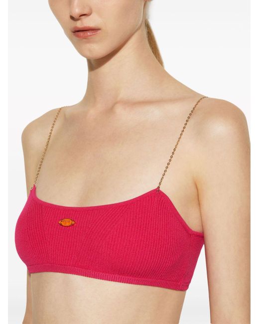 Emilio Pucci Pink Chain-strap Ribbed Bandeau Top