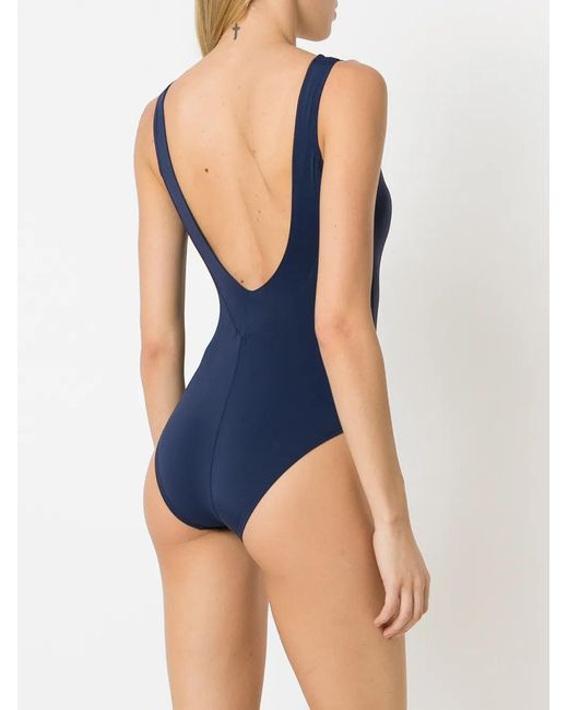 Amir Slama Blue V-Neck Open-Back Swimsuit