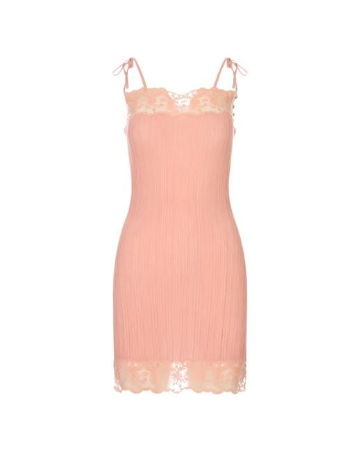 Chloé Pink Lace-Trimmed Ribbed-Knit Mini Dress