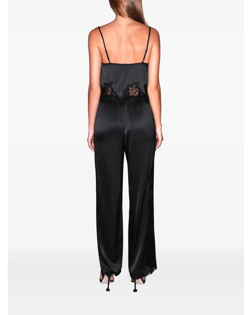 Fleur du Mal Black Lace-Trim Satin Trousers