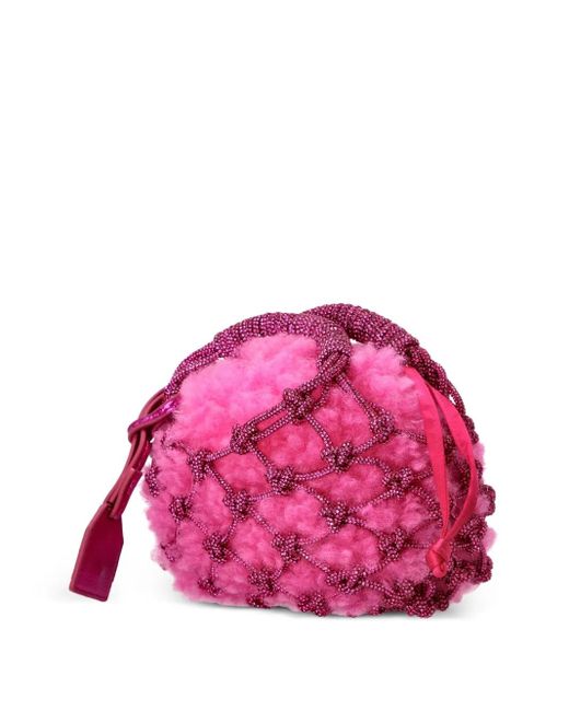 Kurt Geiger Pink Small Macrame Crystal Tote Bag