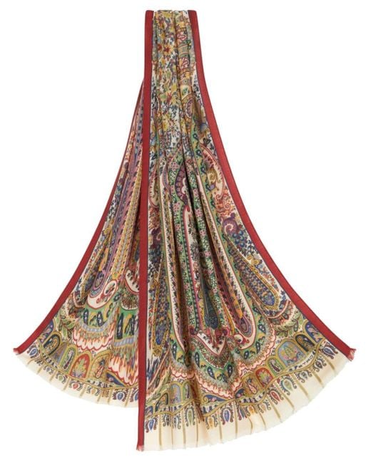 Etro Multicolor Ausgefranster Schal mit Paisley-Print