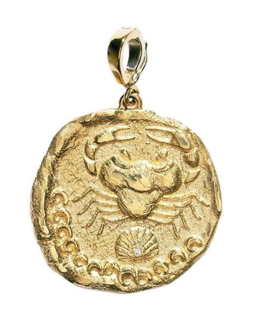 Colgante Karkinos Coin grande en oro amarillo de 18 ct con diamantes Azlee de color Metallic
