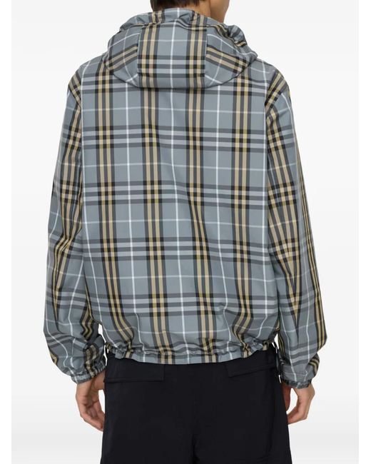 Burberry Blue Reversible Check Hooded Jacket for men