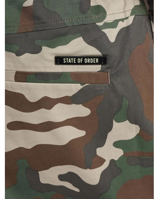 State of Order Green Camouflage-Print Cargo Shorts for men