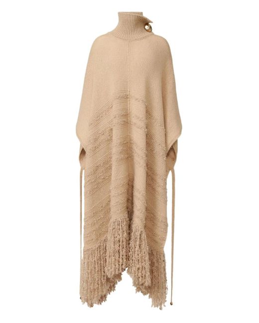 Fabiana Filippi Natural Turtleneck Fringe Poncho