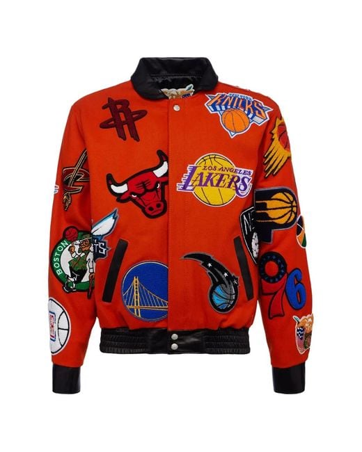 Jeff Hamilton Red Nba Collage Bomber Jacket for men