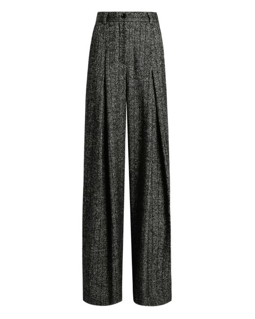 Dolce & Gabbana Gray Pleated Tweed Trousers