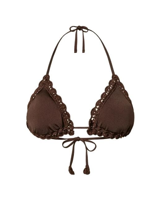 Twinset Brown Triangle Bikini Top With Crochet Detail