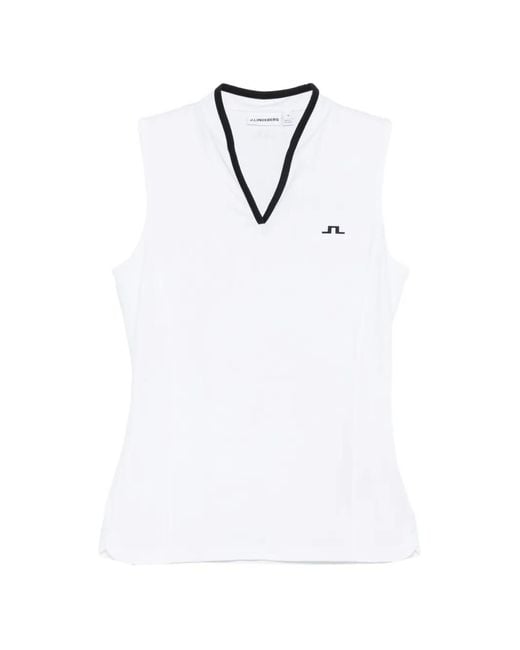 J.Lindeberg White Mila V-Neck Logo Top
