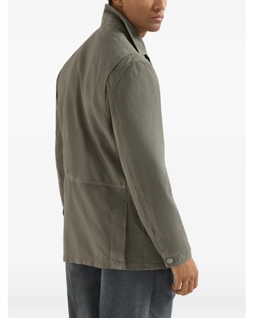 Brunello Cucinelli Gray Cotton And Linen Canvas Outerwear Jacket for men