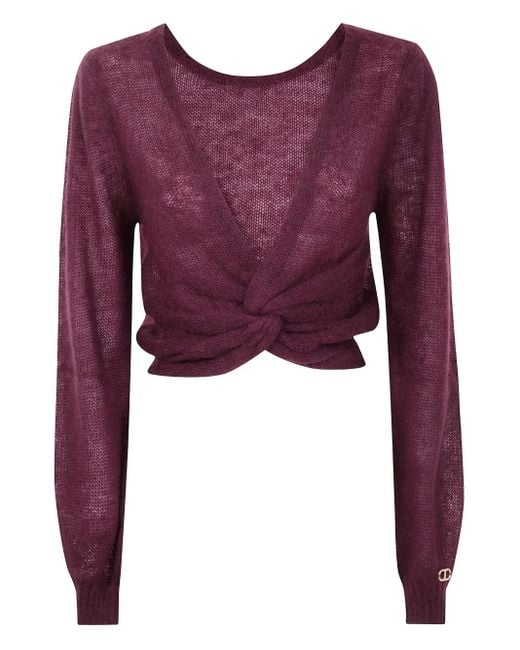 Twinset Purple Twist-Front Knitted Sweater