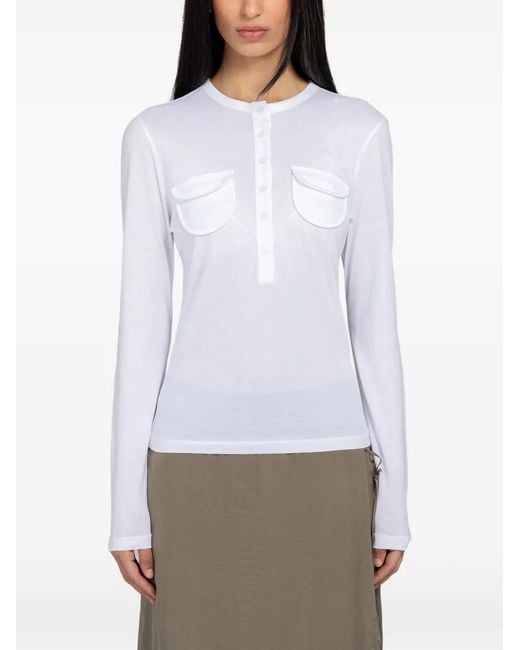 Paloma Wool White Nestor Flap-Pocket Long-Sleeved T-Shirt