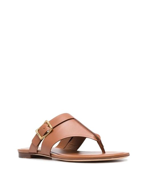 Tod's Brown Side-Buckle Flat Sandals
