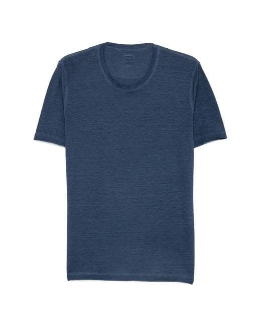 120% Lino Blue Round-Neck Short-Sleeve T-Shirt for men