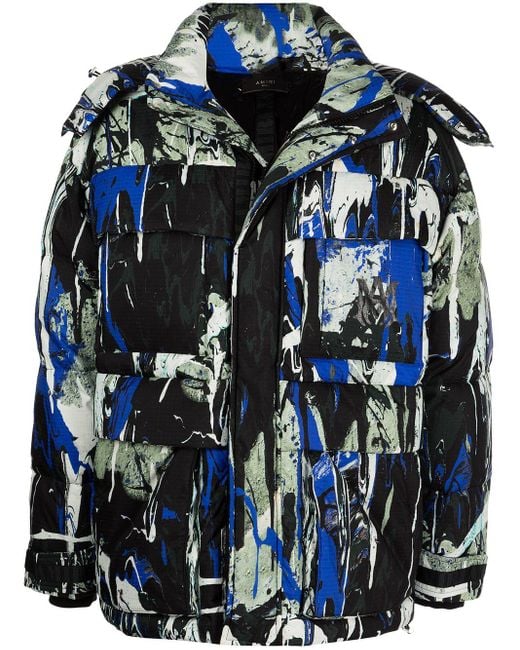 Amiri Paintsplatter Puffer Jacket in Blue for Men Lyst